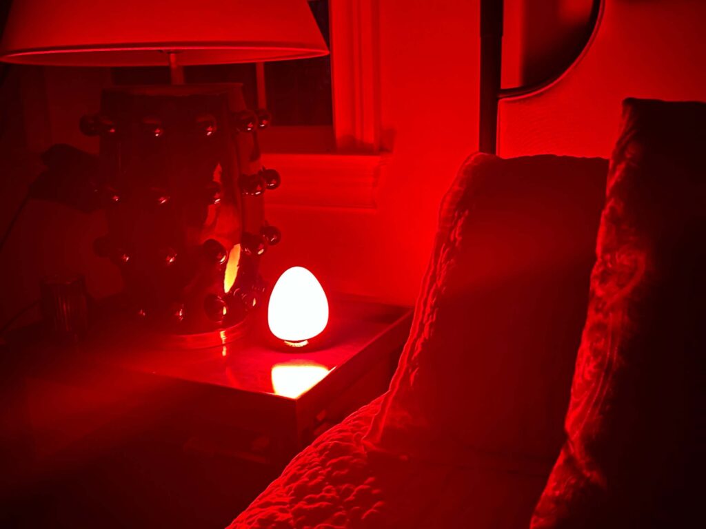 The red light lamp on a table